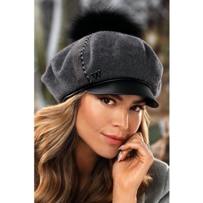 Krumlovanka Zimní dámská čepice baret s kšiltem a bambulí W-0755/844 antracitový melange – Hledejceny.cz
