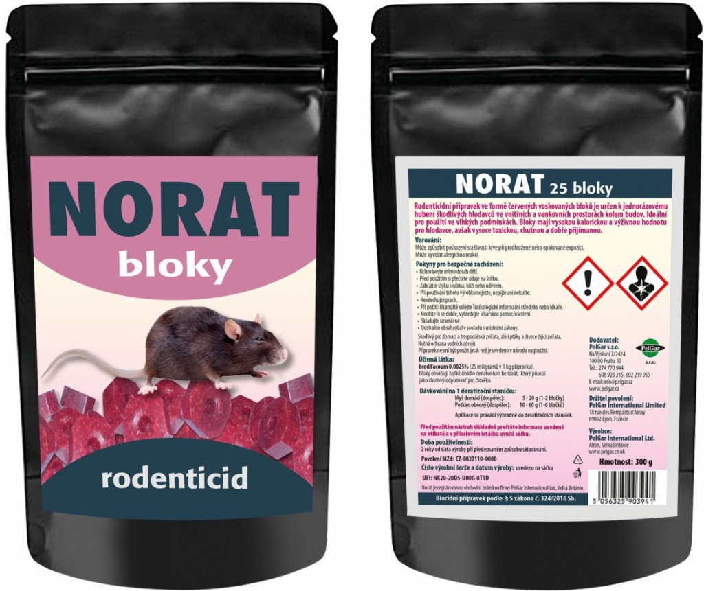 Rodenticid NORAT 25 parafínové bloky 300 g