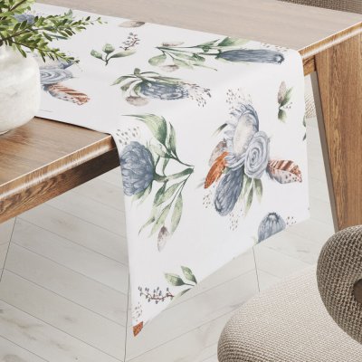 Biante bavlna běhoun Sandra SA-707 Modré květy Protea na bílém 45x140 cm – Hledejceny.cz