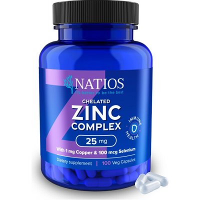 Natios Zinc Chelated Complex Zinek selen a měď 25 mg 100 veganských kapslí – Hledejceny.cz