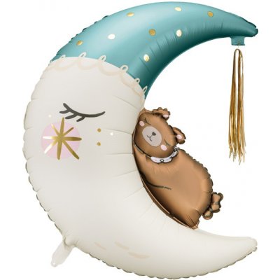 PartyDeco Medvídek na měsíci modrý 80x98cm fóliový balónek – Zboží Dáma
