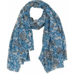 Sanu Babu šátek bílý s šedo-modrým potiskem květin – Zboží Dáma