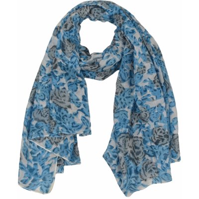Sanu Babu šátek bílý s šedo-modrým potiskem květin – Zboží Dáma