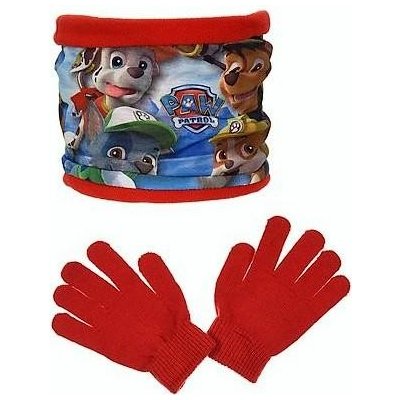 Sun City Šála Paw Patrol / nákrčník Paw Patrol zateplený + rukavice sada červená