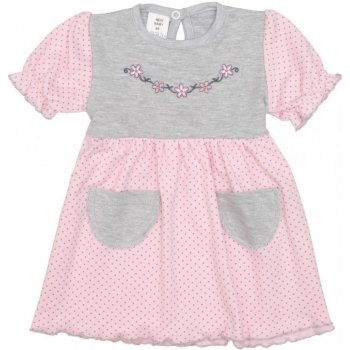 New Baby Kojenecké šatičky s krátkým rukávem Summer dress růžovo šedé