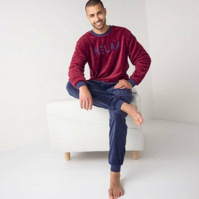 Relax fleecové pyžamo bordó/nám.modrá – Zboží Dáma