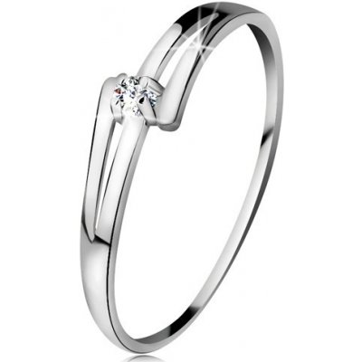 Šperky Eshop Briliantový prsten v bílém zlatě rozdělená lesklá ramena, čirý diamant BT180.48 – Zboží Mobilmania