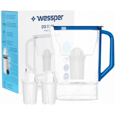 Wessper D3 Slim Aquaclassic 2,7 l modrá filtrační nádoba do chladničky + 3x Wessper Aquaclassic filtrační patrona – Zbozi.Blesk.cz