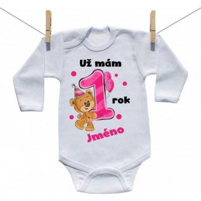 Boodyy Body s dlouhým rukávem Už mám rok s Medvídkem a jménem dítěte Dívka – Zboží Dáma