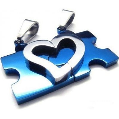 Impress Jewelry Ocelové přívěsky puzzle srdce modré F223