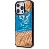 Pouzdro a kryt na mobilní telefon Apple AppleMix BEWOOD Apple iPhone 15 Pro Max - dřevo / pryskyřice - světle modrý / hnědé