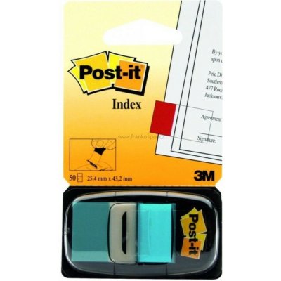 Samolepicí plastové záložky 3M Post-it Index, 43,2 x 25,4 mm, 50 lístků, azurové – Hledejceny.cz