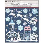 Anděl Dekorační samolepka s glitry městečko a santa 30 x 38 cm 10668 – Hledejceny.cz