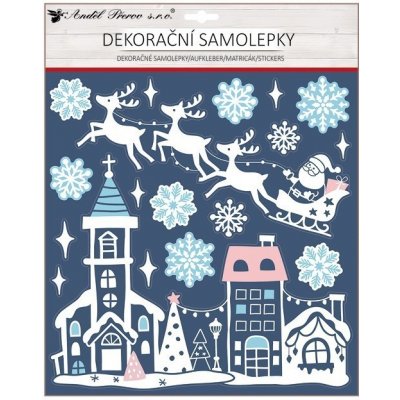Anděl Dekorační samolepka s glitry městečko a santa 30 x 38 cm 10668 – Hledejceny.cz
