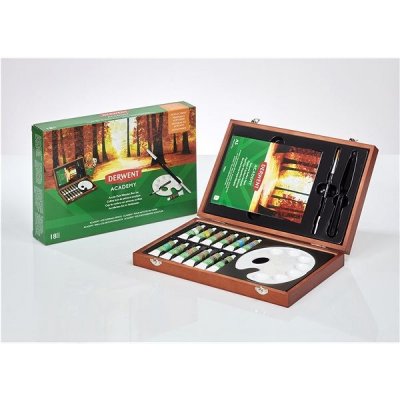 Derwent Academy Acrylic Paints Wooden Box Set dřevěný dárkový kufřík 12 ks – Zboží Dáma