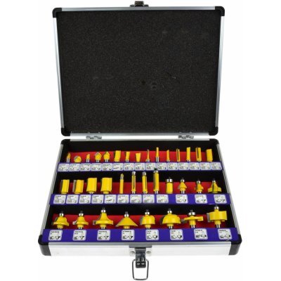 Frézy tvarové do dřeva s SK plátky, sada 35ks, stopka 8mm, v kovovém k., GEKO – Sleviste.cz