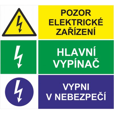 Pozor el. zařízení / Hlavní vypínač / Vypni v nebezpečí samolepící vinylová fólie 150 x 160 mm – Hledejceny.cz