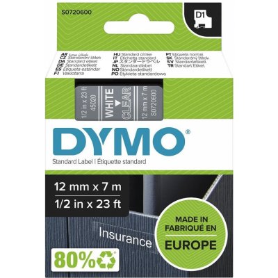 DYMO páska D1 12mm x 7m, bílá na průhledné, 45020, S0720600 – Zboží Mobilmania