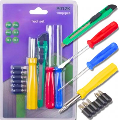 10dílná sada nářadí – bity, šroubovák s držákem a odlamovací nůž – Hledejceny.cz