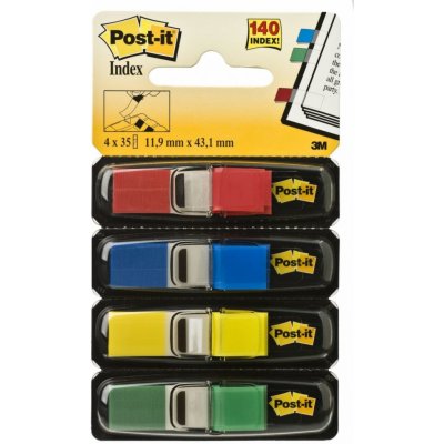 3M 3M Post-it záložky, 11,9 x 43,1 mm malý formát, červená, modrá, žlutá, zelená, 4 x 35 záložek (683-4) – Zboží Mobilmania