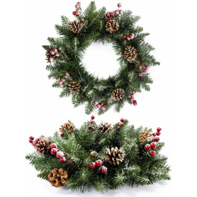 TRENDIE Vánoční věnec PREMIUM zasněžený se šiškami a jeřabinou 40 cm – Zboží Dáma