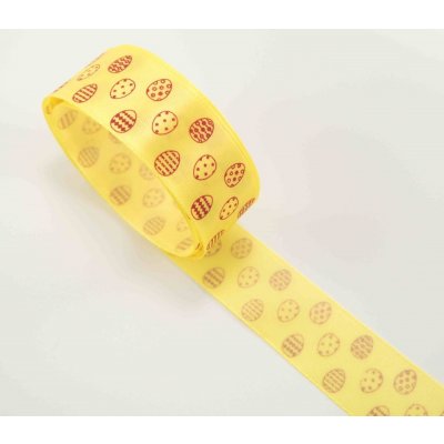 Saténová stuha s červenými vajíčky - žlutá - šířka 2,5 cm – Hledejceny.cz