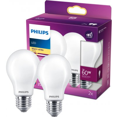 Philips 2x LED Žárovka E27 A60 7W = 60W 806 lm 2700K teplá bílá Filament Milky – Zboží Mobilmania