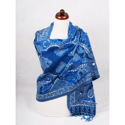 Šála z merino vlny s vyšíváním modrá – Zboží Dáma