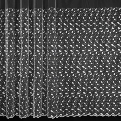 Berk tylová záclona 45364, vyšívané oválky s vlnkami, s bordurou, bílá, bílá, výška 190cm ( v metráži) – Zboží Mobilmania