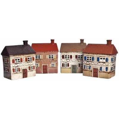 Keramický svícen DOMEČEK na náměstí, Skandi, 16x18,5x10,5cm Barva: č.1 cihlové okenice - hnědá střecha – Zboží Dáma