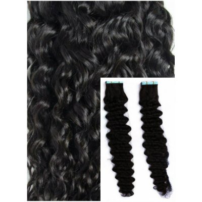 Kudrnaté vlasy k prodloužení tape in 60 cm 40 ks ČERNÉ – Zbozi.Blesk.cz