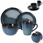 EXCELLENT HOUSEWARE Jídelní sada talířů JERSEY kamenina modrá 16 ks – Zbozi.Blesk.cz