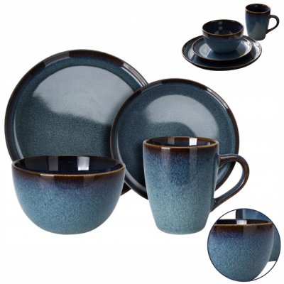 EXCELLENT HOUSEWARE Jídelní sada talířů JERSEY kamenina modrá 16 ks – Zbozi.Blesk.cz