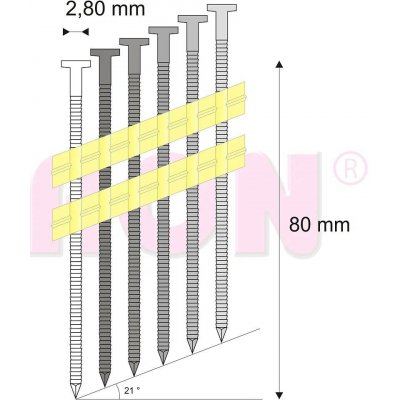 Hřebíky RB pásek, plast 21° 2,80 x 80 mm - 2 400 ks – Sleviste.cz