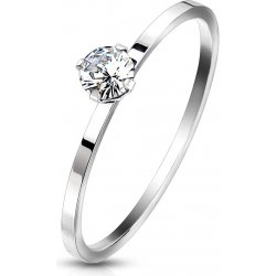 Šperky eshop ocelový zásnubní prsten stříbrné zirkon čiré v kotlíku úzká ramena F16.12