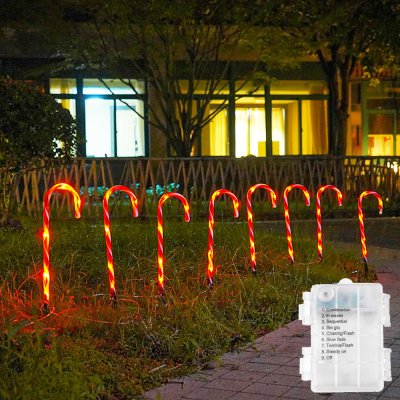 ROSNEK sada 10 LED cukrové třtiny pohádkových světel 8 světelných režimů napájených baterií vodotěsné zahradní světlo pro venkovní trávník na dvoře vánoční dekorace – Zbozi.Blesk.cz