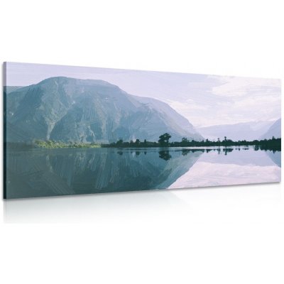 Obraz malované hory u jezera - 100x50 cm – Zboží Mobilmania