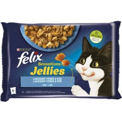 Felix Sensations Jellies s lososem a treskou v lahodném želé 4 x 85 g