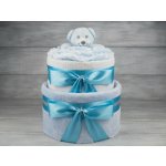 Pastell decor Plenkový dort dvoupatrový modrý Velikost plenek: Vel. 2 - Miminko váží 3 až 6 kg, Velikost oblečení: 50 - Miminku jsou 0 až 2 m – Zboží Dáma