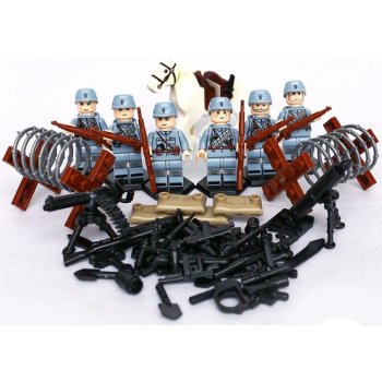 Figurky / Minifigurky WW2 vojáci 2. světová válka čínská armáda LEGO kompatibilní sada 6ks + 2 těžké zbraně + kůň + ostnatý drát