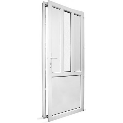 SkladOken.cz vedlejší vchodové dveře jednokřídlé 88 x 208 cm, dělené D4, bílé, PRAVÉ
