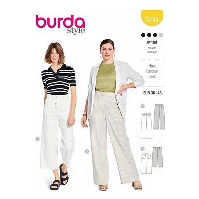 Střih Burda žlutý 5735 - kalhoty s rovnými nohavicemi, lněné a riflové kalhoty, mom jeans – Zboží Mobilmania