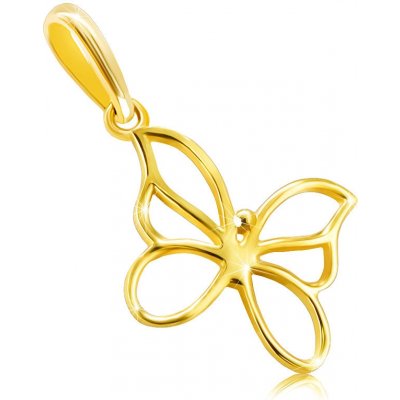 Šperky Eshop Zlatý přívěsekmotýlek s úzkými hladkými liniemi křídla s výřezy drobná kulička uprostřed S4GG243.14