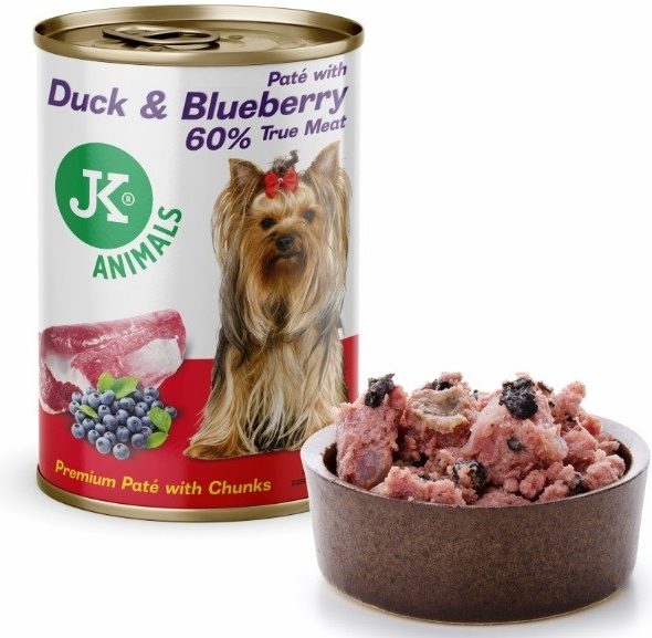 JK Animals Duck & Blueberry Premium Paté with Chunks superprémiová masová 400 g