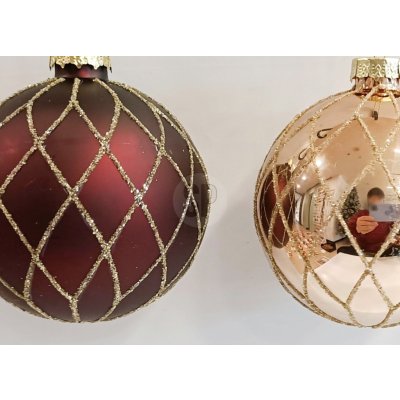 Harasim velkoobchod s. r. o. Skleněná vánoční baňka/koule 8 cm, burgundy a zlatá - sada 12 ks – Hledejceny.cz