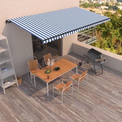 VidaXL Ručně zatahovací markýza 600 x 350 cm modrobílá – Zboží Mobilmania
