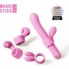 Sada erotických pomůcek Magic Stick - vibrátor s vyměnitelnou hůlkou růžový