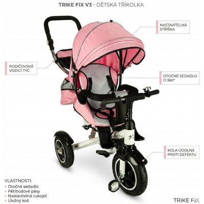 Trike Fix V3 s funkcí kočárku 3v1 otočná o 360 růžová – Hledejceny.cz