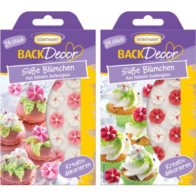 Günthart Sladké kytičky - cukrová dekorace na dorty, cupcake, cukroví - 2 druhy Barva: Červeno-bílá – Zboží Dáma