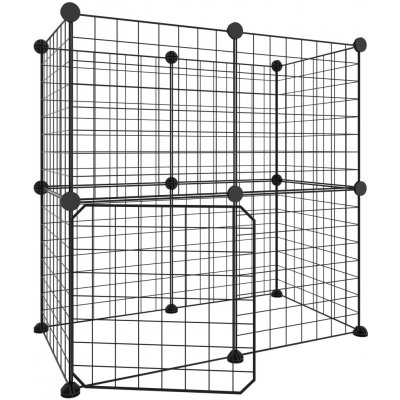 vidaXL 12dílná klec pro domácí mazlíčky s dvířky černá 35 x 35 cm ocelová